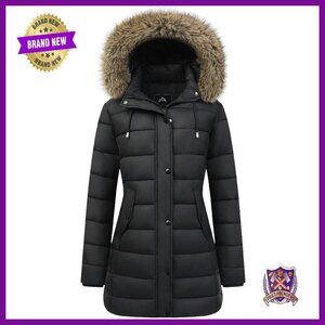 Women's Long Puffer Coat Waterproof Parka with Removable Hood